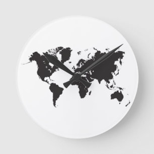Ronde horloge noire et blanche de carte du monde