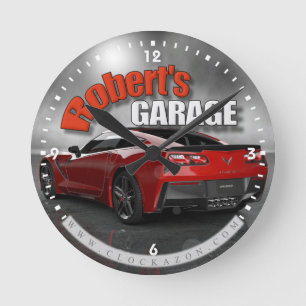 Ronde Horloge nommée personnalisée de garage de Corvet