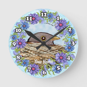 Ronde Horloge Oiseau Dans Nid