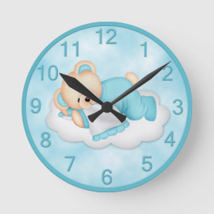 Ronde Horloge Ours Endormi Bleu