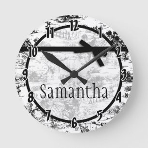 Ronde Horloge personnalisée en toile de tissu noir blanc