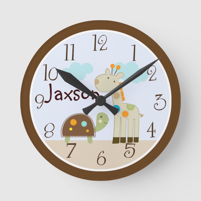 Ronde Horloge personnalisée "gigle girafe et tortue" (Recto)