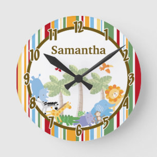 Ronde Horloge personnalisée par animal de zoo de safari