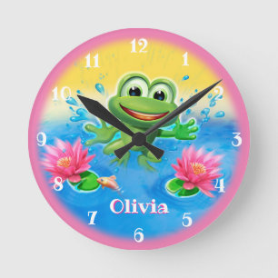 Ronde Horloge personnalisée pour enfants, design grenoui