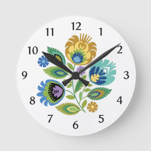 Ronde Horloge polonaise en ocre jaune floral