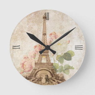Ronde Horloge romantique vintage de rose de rose de
