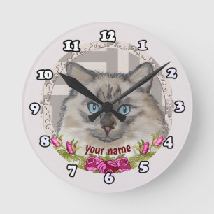 Ronde Horloge Rose du chat Ragdoll