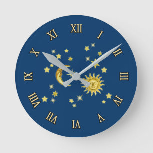 Ronde Horloge Soleil, Lune et Étoiles