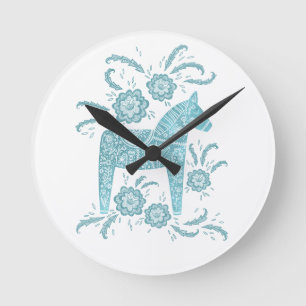 Ronde Horloge Turquoise et blanche du Dala suédois