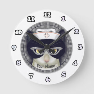 Ronde Horloge Tuxedo Cat Nurse
