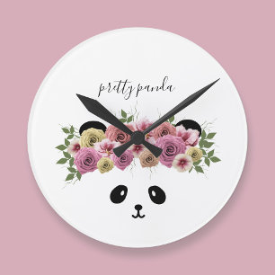 Ronde Jolie horloge pour enfants avec ours panda floral