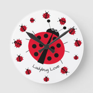 Ronde Ladybug Love Girl Fun Joli Cartoon Round Horloge