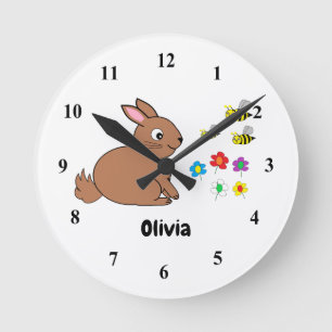 Ronde Lapin, abeilles et fleurs sur une horloge acryliqu