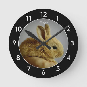 Ronde Lapin Lapin Personnalisé Bordure Noire Horloge Ro