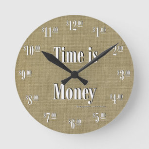 Ronde Le temps, c'est de l'argent horloge - texte blanc
