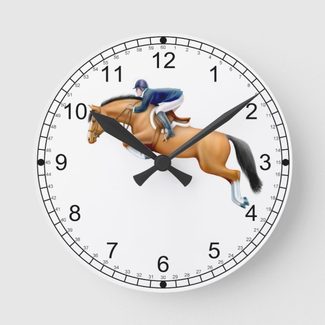 Ronde Montrer Cheval Jumper Horse équestre Mur Horloge (Recto)