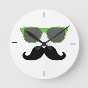 Ronde Mustache noire Verte lunettes de soleil Horloge mu