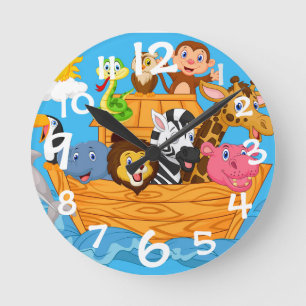 Ronde Noah's Ark Cartoon Kids Wall Horloge