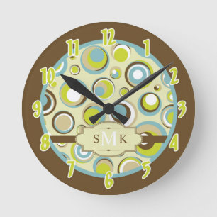 Ronde Nom personnalisé Horloge 1970 Retro Circle Patter
