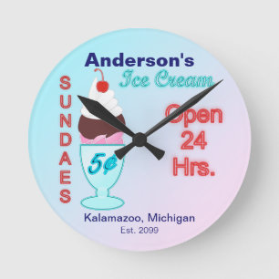 Ronde Parlons de crème glacée Sundaes Horloge Signes