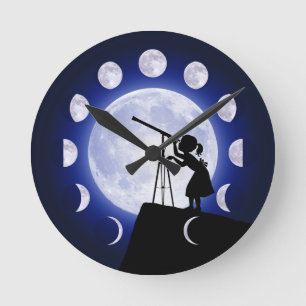 Ronde Phase de la nouvelle lune Horloge pour enfants