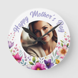 Ronde Photo personnalisée Horloge florale - Cadeau de la