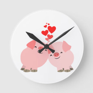 Ronde Portes de caricature mignonnes en Love Mur Horloge