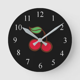 Ronde Rétro Cuisine Cuisine Noir Cerisier Mur Horloge