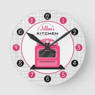 Ronde Rétro horloge de cuisine personnalisée de roses