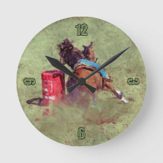 Ronde Rodéo Cowgirl Barrel-Racing Occidentale Horloge À 