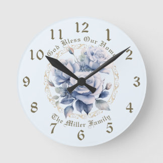Ronde Rose Bleu Personnalisé Horloge Dieu Béni Notre Mai