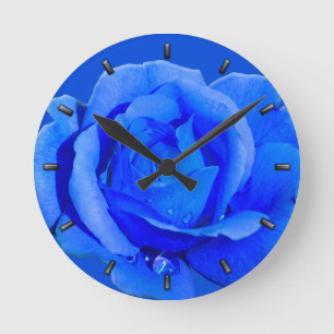 Ronde Rose Horloge Bleu Rose Fleur Mur Horloge Rose cade
