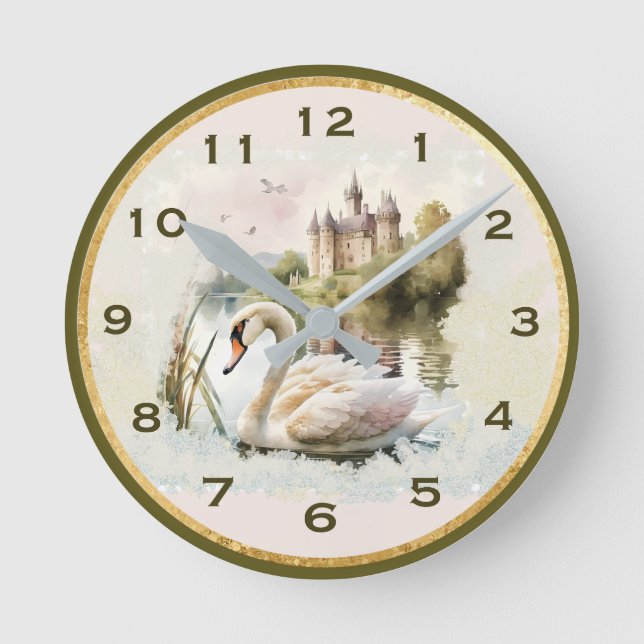 Ronde Serene Swan Scène Mur Horloge Blanche (Recto)