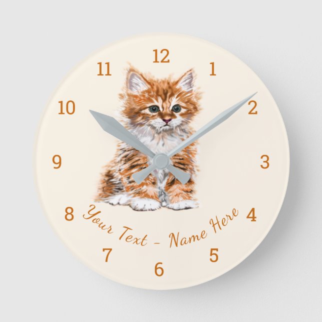 Ronde Texte personnalisé / Nom Horloge avec bébé Kitten (Recto)