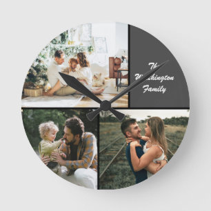 Ronde Trois Collage Photo Grande horloge personnalisée