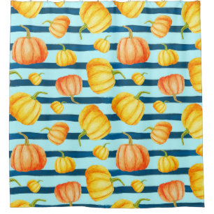 Rong um Orange Pumpkin. Nahtlose Aquarellkiste Duschvorhang