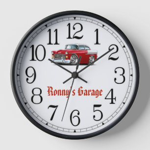 Ronnys Garage Rot & Weiß Classic Auto Uhr
