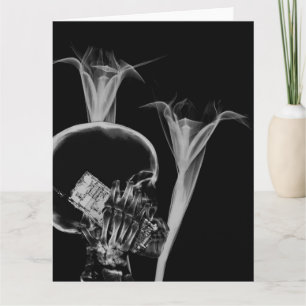 Röntgen-Handy-Totenkopf & Blumen - S/W Karte