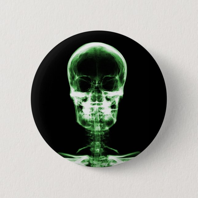 RÖNTGENBLICK-SKELETON SCHÄDEL - GRÜN BUTTON (Vorderseite)