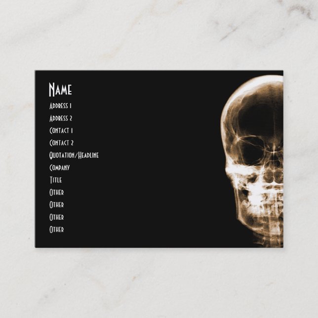 RÖNTGENBLICK-SKELETON SCHÄDEL - ORANGE VISITENKARTE (Vorderseite)