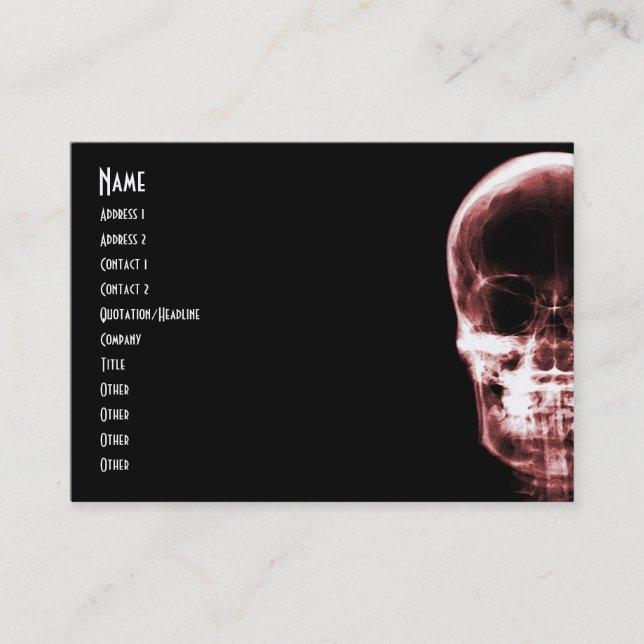 RÖNTGENBLICK-SKELETON SCHÄDEL - ROT VISITENKARTE (Vorderseite)