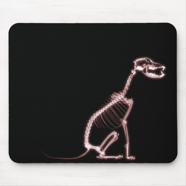 RÖNTGENSTRAHL-HÜNDCHEN-SKELETT-SITZEN - ROT MOUSEPAD (Vorne)