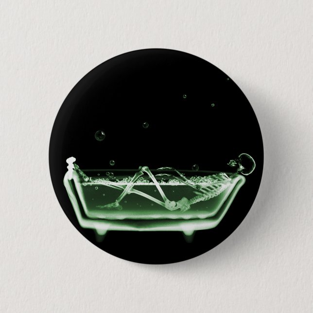 Röntgenstrahl-Skeleton Bad-Schwarz-Grün Button (Vorderseite)
