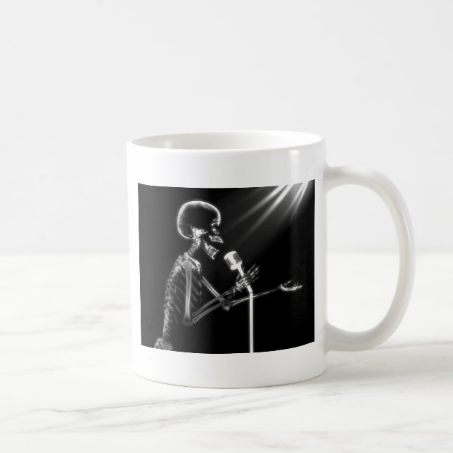 RÖNTGENSTRAHL-SKELETON GESANG AUF RETRO MIC - B&W KAFFEETASSE (Rechts)