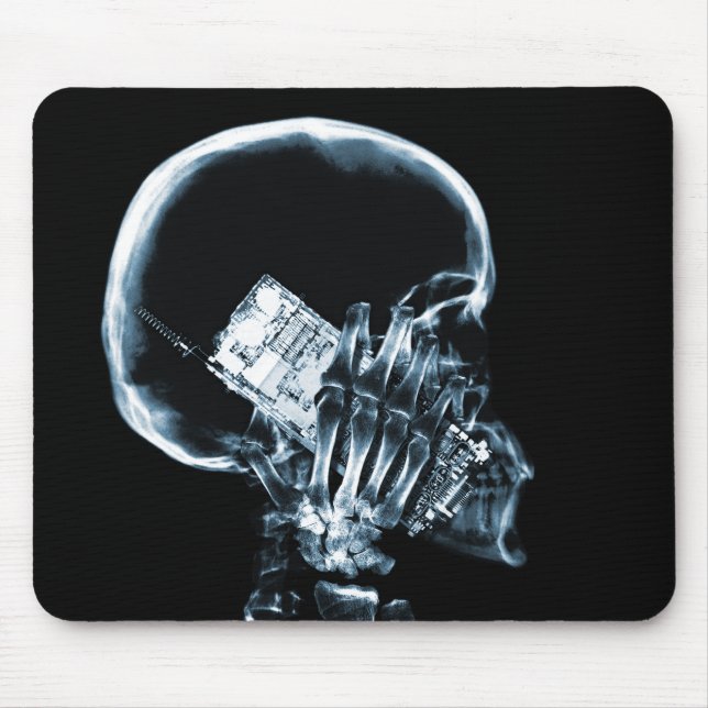 RÖNTGENSTRAHL-SKELETT AM TELEFON - BLAU MOUSEPAD (Vorne)