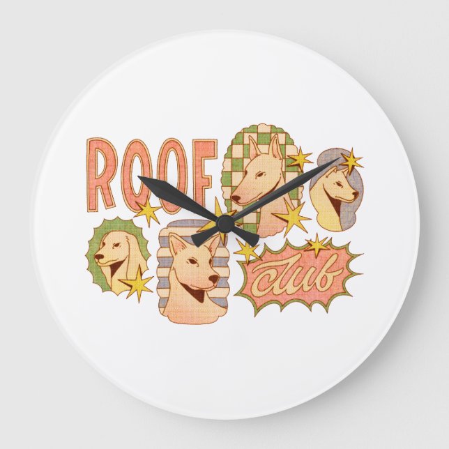 Roof Club / Hunde-Illustrationen Große Wanduhr (Vorderseite)