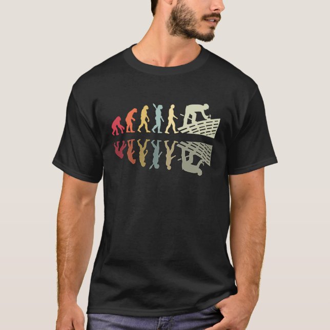 Roofer Human Evolution Retro Vintage Construction  T-Shirt (Vorderseite)