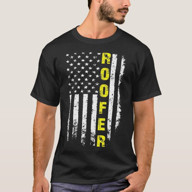 Roofer mit amerikanischer Flagge Dachdecker Funny  T-Shirt (Vorderseite)