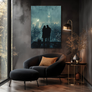 Rooftop City Romance - Kohlezeichnung Poster