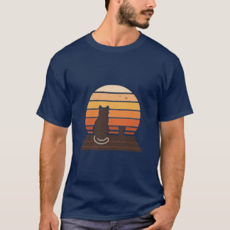 Rooftop-Katze Retro-Sonnenuntergang Silhouette T-S T-Shirt